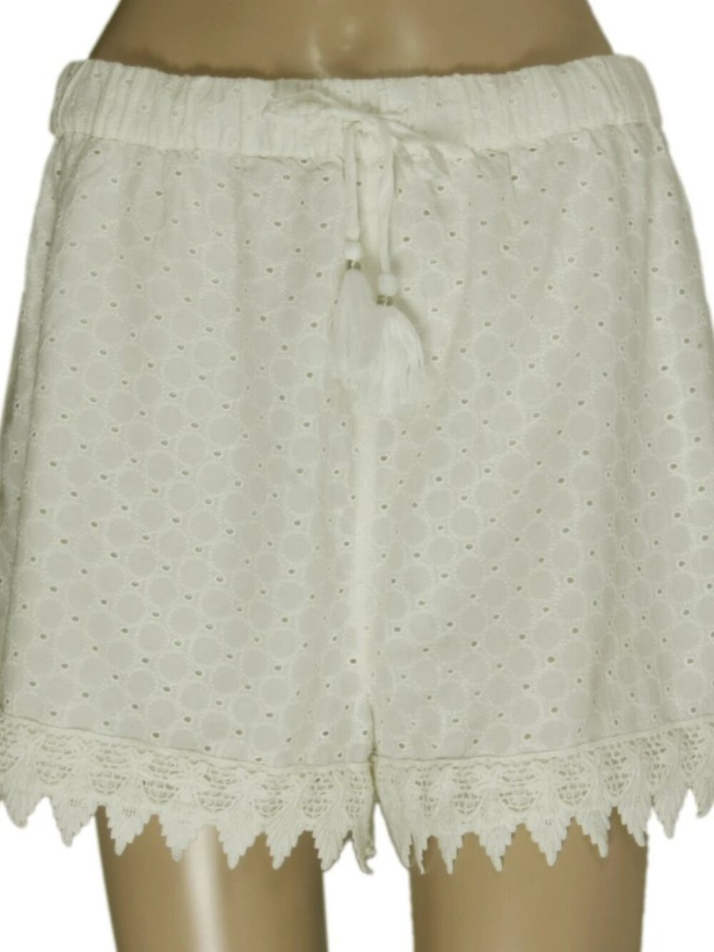 Old Khaki Eyelet Embroidered Crochet Lace Ivory Drawstring Shorts M